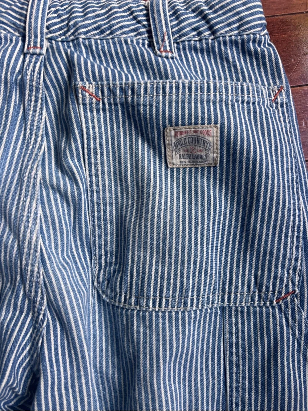Vintage Polo Country Ralph Lauren Boys Size 12 Hickory Stripe Carpenter Pants